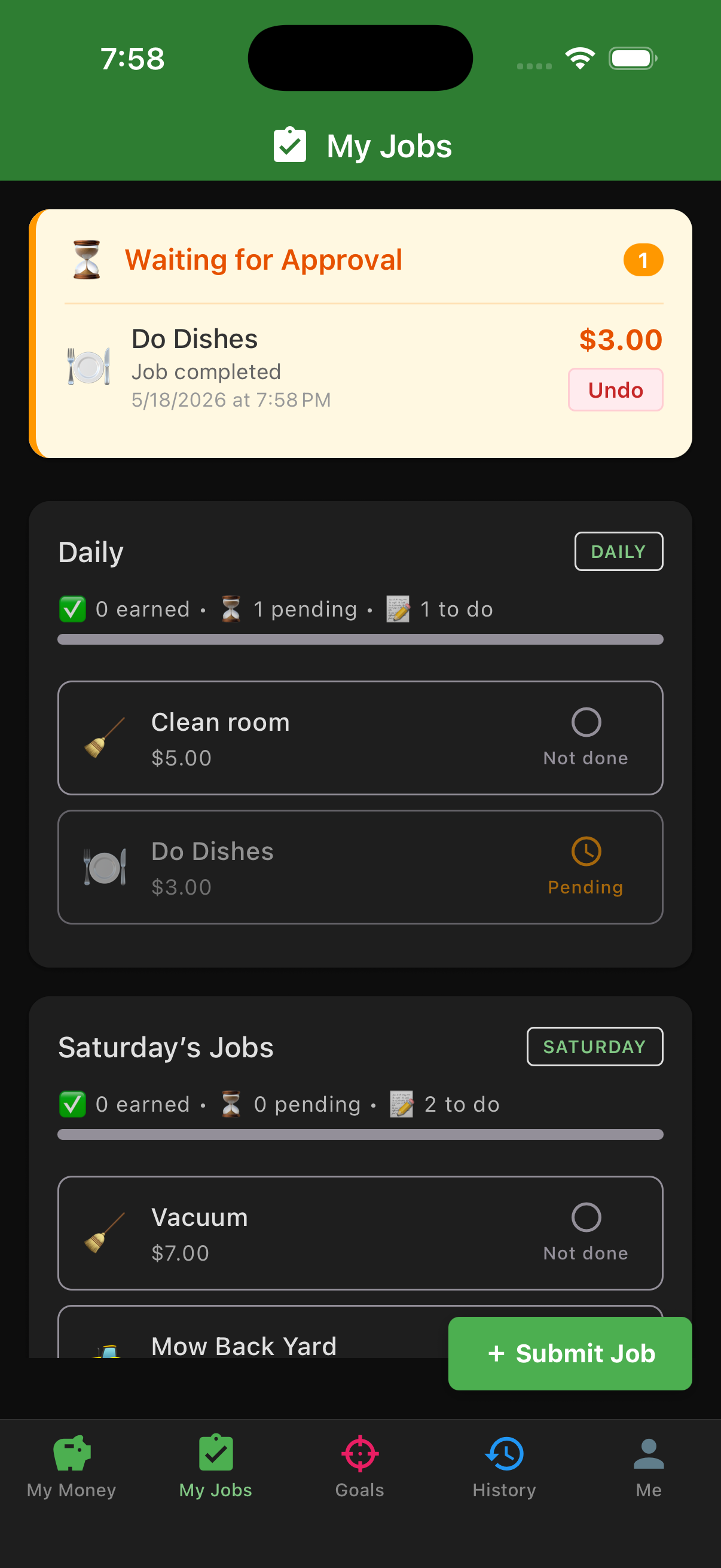 EarnIt kid jobs list with available tasks to complete