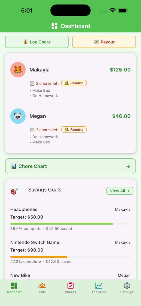EarnIt kids chore app walkthrough — parent dashboard